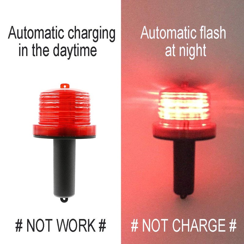 Luwint Handheld Red Emergency Strobe Warning Light - LED Solar Powered Road Construction Cone Traffic Flicker Beacon Lamp (Red) - Image 2